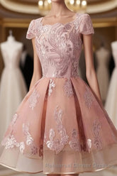 Cap Sleeves Junior Pretty Appliques Short Sweet 16 Semi Formal Prom Dresses